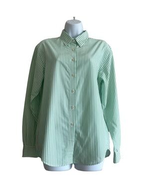 Lands' End Mint Green and White Striped Button-Up